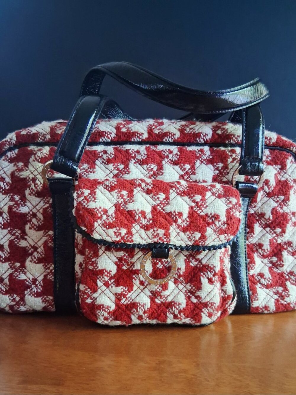 Vera Bradley Highland Red Houndstooth Tweed Shoulder Bag Vintage Limited Edition